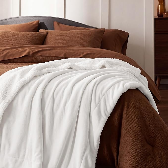 Bedsure GentleSoft Sherpa Fleece Twin Size Blanket for Couch, Non-Heated, Thick and Warm Throw for Women and Men, Soft Fuzzy Plush Twin Blanket for Winter, Bright White, 60x80 Inches