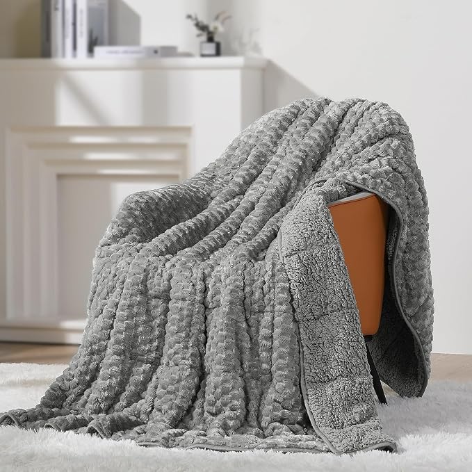 Mr. Sandman Weighted Blankets for Adults, Queen Size 80 x 87 Inches, 15lbs | Machine Washable; Soft Warm Sherpa Fleece; Jacquard Flannel Filled with Glass Beads; Heavy Throw for Sleep and Calm; Grey