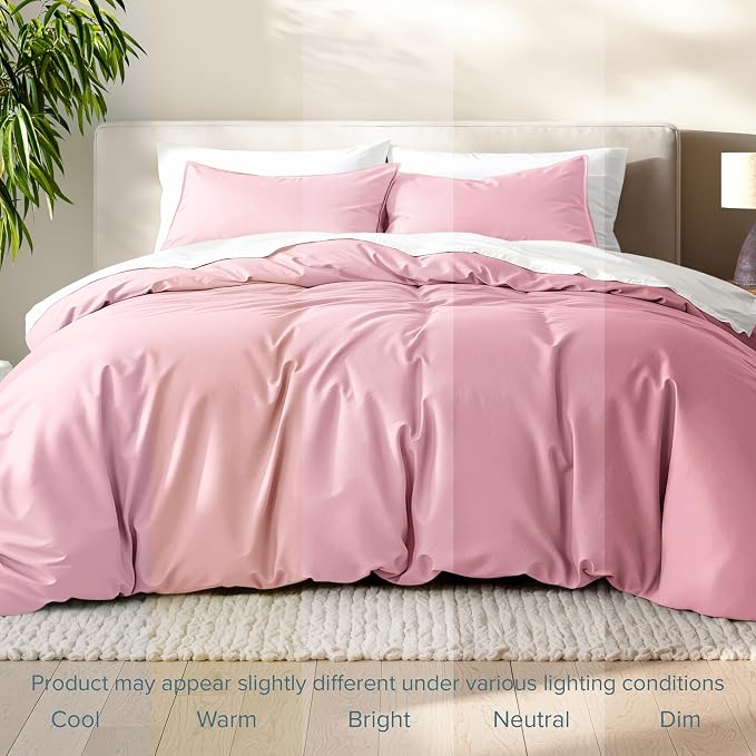 Bare Home Duvet Cover Set 1800 Ultra-Soft (Queen, Light Pink) | Lightweight, Cooling, Breathable, Premium 1800 Ultra-Soft, All-Season
