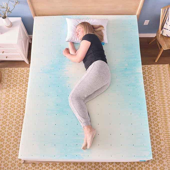 Linenspa 2 Inch Swirl Gel Memory Foam Mattress Topper, Twin XL Size – Cooling Gel Infused, Ventilation Holes – Pressure Relieving Bed Topper – CertiPUR Certified – Dorm Room Essentials