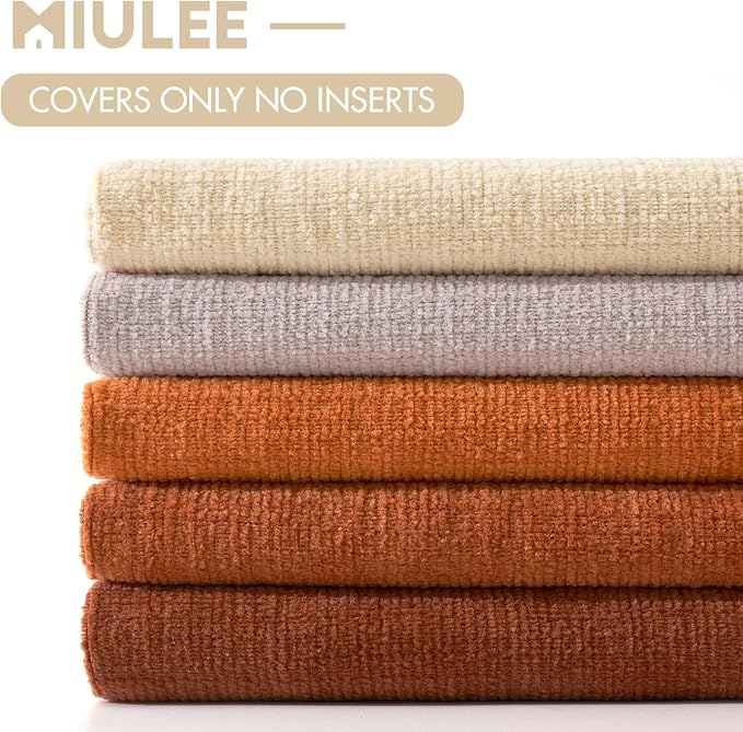 MIULEE Fall Orange Chenille Couch Throw Pillow Covers, 16x16 | Set of 2, Soft Farmhouse Modern Home Decor, Decorative Pillowcases for Sofa Living Room Bed