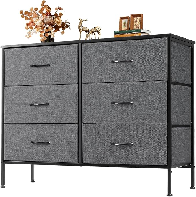 OLIXIS 6 Drawers Storage Organizers Units, Closet Organizers and Storage for Clothes, Fabric Storage Drawer TV Stand for Living Room, Chest of Dresser in 31.5" D x 11.8" W x 31.5" H, Grey | Anti-Tip Design, Chest of Drawers with Wooden Top & Sturdy Fra...