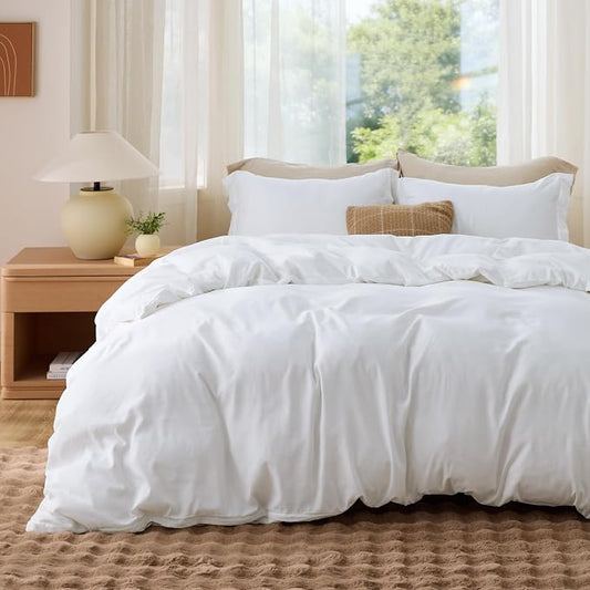 Bedsure Duvet Cover Super Queen Size - Soft Double Brushed Bedding Set for Kids & Adults, Zipper Closure, 3 Pieces, Includes 1 Duvet Cover (98"x90") & 2 Pillow Shams, NO Comforter, White