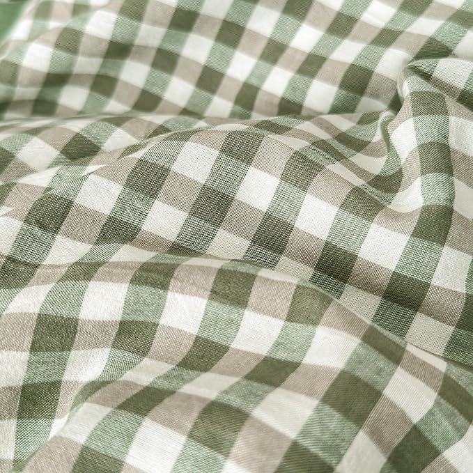 LifeTB Green Gingham Comforter Set King Modern Style Plaid Comforter Set 3 Pieces Boho Grid Comforter with 2 Pillowcases Soft Fluffy Checkered Pattern Comforter Farmhouse Gingham Bedding Set King