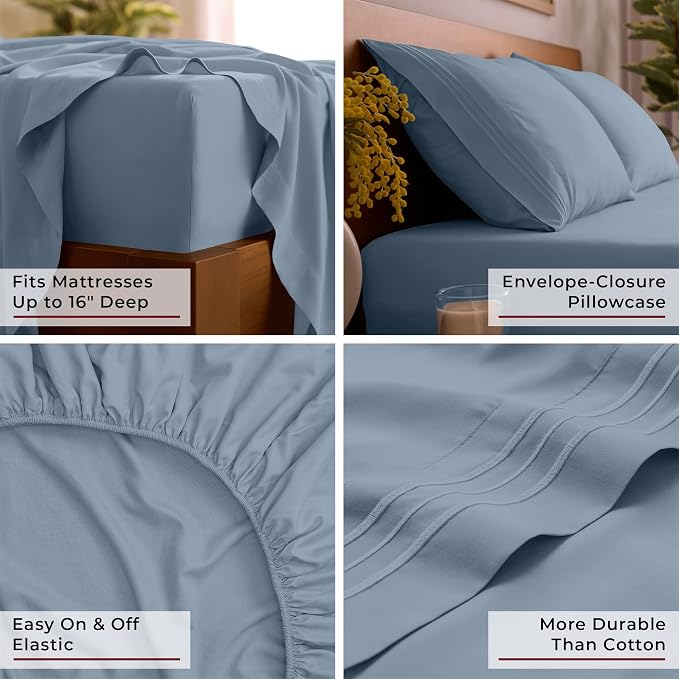 Mellanni Iconic 3-Piece, Ultra Soft Sheet Set (Twin XL, Blue Hydrangea) | 10M+ Sleepers. Lab-tested: Sleeps Cool, Stays Bright, Strong, Smooth. Good Housekeeping Best Bedding, 7 yrs running.