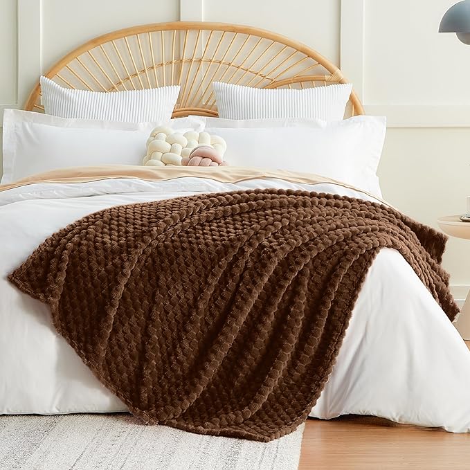 EXQ Home Gentle Soft Fleece Throw Blanket – Cozy Lightweight 3D Imitation Turtle Shell Jacquard Blanket for Couch Bed – All-Season Warm Fuzzy Flannel Blanket for Women Mom Her Gifts(90"x90",Coffee)