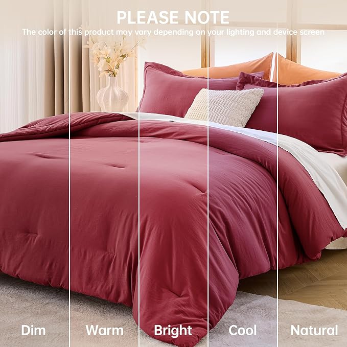 California King Comforter Set, All Season Ultra Soft Down Alternative Bedding - 3 Piece Lightweight Bed Set Includes 1 Comforter (104"x96") and 2 Pillow Shams (20"x36"), Burgundy Red