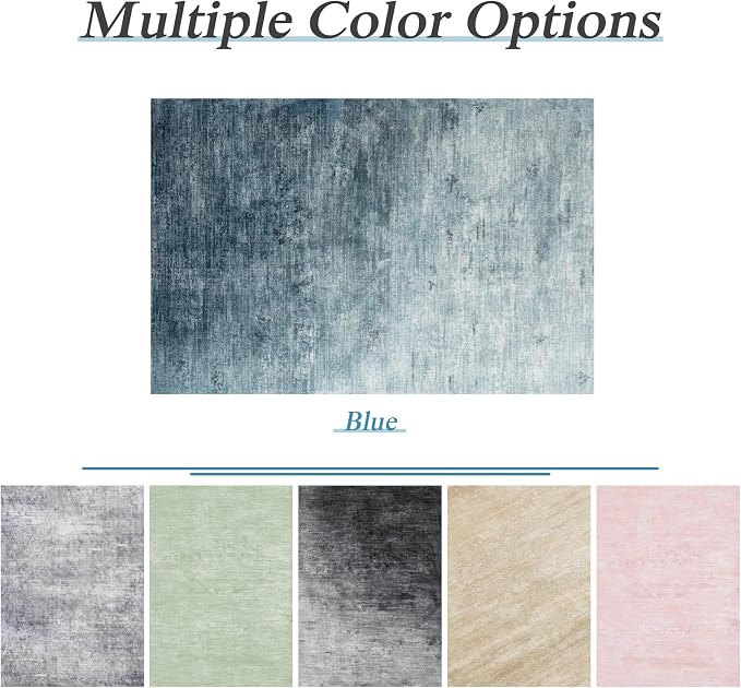 5x7 Washable Area Rug, Blue Solid Area Rugs for Living Room & Bedroom | Stain-resistant & Non-slip backing,Low Pile Washable Large Carpet, Solid Vintage Style For High Traffic Areas(5x7,Blue)