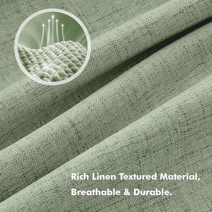 MIULEE 100% Blackout Linen Curtains 42 x 63 Inch Sage Green 2 Panels | Thermal Insulated, Room Darkening Drapes for Bedroom Living Room, Back Tab Rod Pocket Pinch Pleated, Solid Luxury Decor