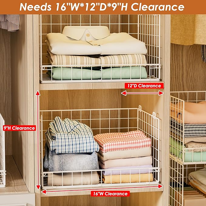 Yociyoga 4-Tier Stackable Closet Organizers and Storage Basket, Foldable Closet Shelf Organizer System, Space-Saving Clothes Storage Drawer Organizer for Wardrobe, White (Patent 30022416)