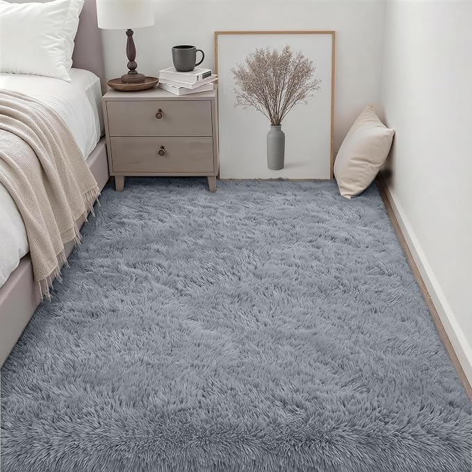 Area Rug Living Room Bedroom: 4x6 Fluffy Plush Shag Carpet Gray | For Kids Room Playroom Nursery Home Decor,Ultra Soft,Non-Slip Non-Shedding,Fuzzy Plush,Large Indoor Floor Carpet,Easy Clean