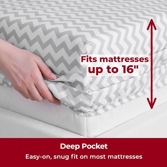 Mellanni Iconic 3-Piece, Ultra Soft Sheet Set (Twin XL, Chevron Gray) | 10M+ Sleepers. Lab-tested: Sleeps Cool, Stays Bright, Strong, Smooth. Good Housekeeping Best Bedding, 7 yrs running.