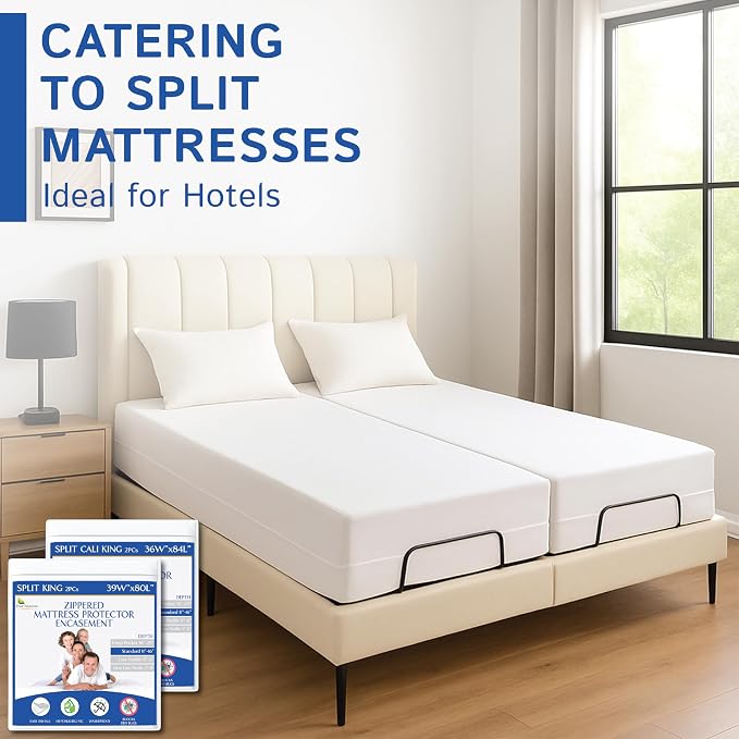 Split Queen Mattress Encasement 30" x 80" (2PCs) - Waterproof Zippered Protector Hypoallergenic Premium Quality Cover for Adjustable Beds and Split Mattresses (11"-16" Depth)