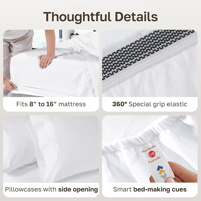 California Design Den Luxury 800 Thread Count Full Size Sheets Set, White | 100% Cotton Sateen Backed by Good Housekeeping Seal - Soft & Thick, 16" Deep Pocket, All-Around Elastic, Durable, Easy Care