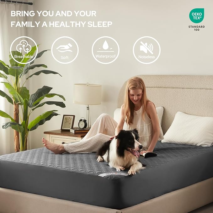 BEDLORE Waterproof Full Size Mattress Protector, Deep Pocket Fit, Washable | Soft Noiseless Breathable Bed Mattress Cover Pad, Fits 6-15 Inch Deep Mattresses, Ideal for Home Bedroom, Hotel, Gray