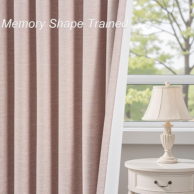 Topfinel Soft Pink 100% Blackout Curtains Linen Blended Room Darkening Curtain Panels 95 inch for Living Room Bedroom Thermal Insulated Back Tab Drapes with Hooks Rings 8FT 52Wx95L 2 Panels