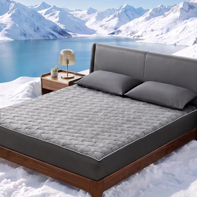 Cozy Bliss Leakproof Cooling Mattress Protector King, Q-Max>0.45 Soft Noiseless Breathable Mattress Topper Cover, with Deep Pocket Fits 8–18 Inches for Summer Bed Hot Sleepers, Grey