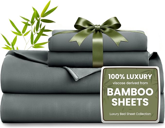 Love's cabin 3 Piece Twin XL Sheet Set, 100% Rayon Derived from Bamboo, Cooling & Breathable, Soft Silky Deep Pocket up to 16", Hotel Luxury Bedding for Hot Sleepers, Dark Grey