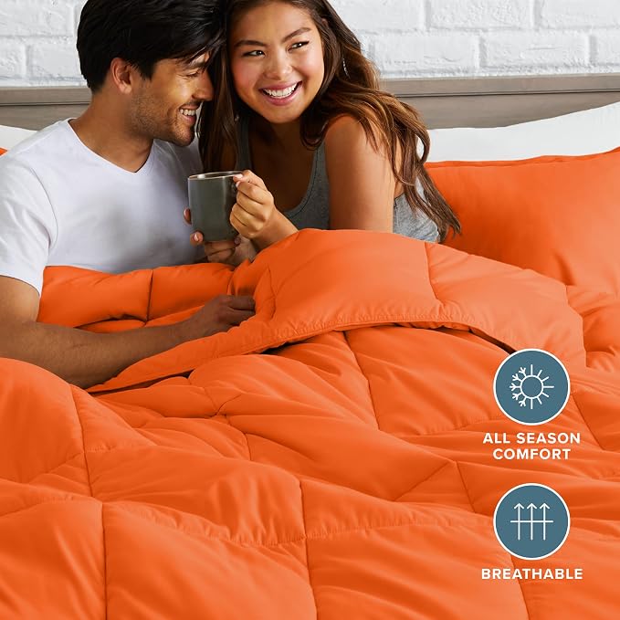Bare Home Queen Comforter Set - 1800 Ultra Soft (Queen, Orange) | All-Season, Breathable, Hypoallergenic, Premium 1800, Warm, Cozy