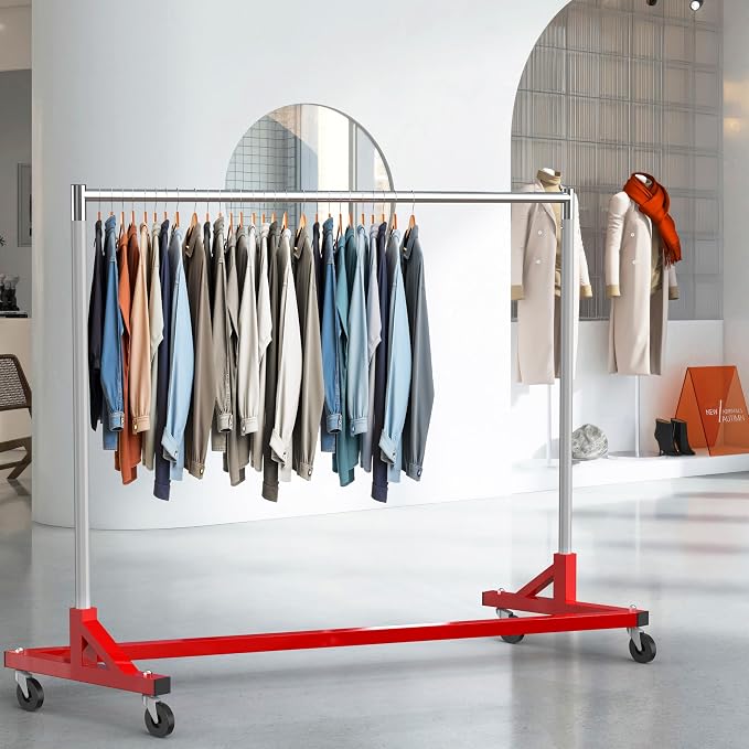 Simple Houseware Industrial Grade Z-Base Garment Rack, 63" W/500Lb, Red