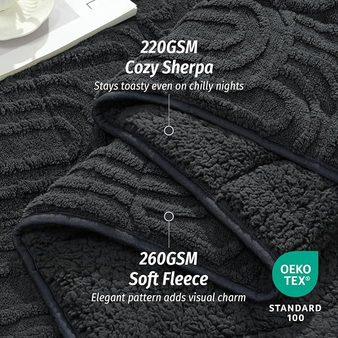 Jacquard Fleece Weighted Blanket Queen 60" x 80" 20lbs Dark Grey | Sherpa Heavy Blankets, Adults Jacquard Knitted Throw for Better Sleep and Relaxing, Comfort Fluffy Cozy Warm Chunky Soft