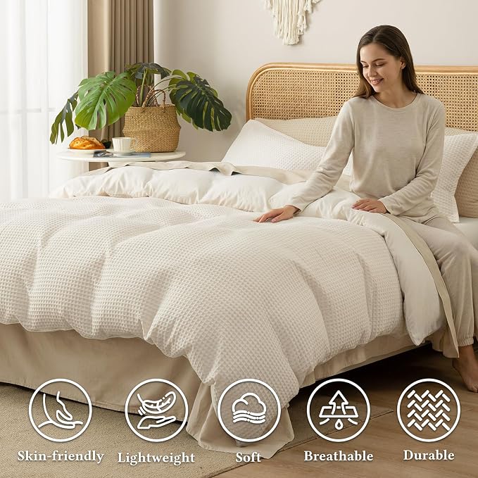 David's Home Textured Waffle Weave Duvet Cover Set, King, Cannoli Cream | Breathable Cozy for All Season, 300GSM, 3PCS Home Bedding Decor, OEKO-TEX Certified, Hidden Zipper, 8 Corner Ties, 104" X 90"