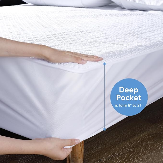 Cooling Waterproof Mattress Protector Full Size, Mattress Cover 3D Air Fabric Mattress Pad Cover Smooth Soft Breathable Noiseless, 8''-21'' Deep Pocket
