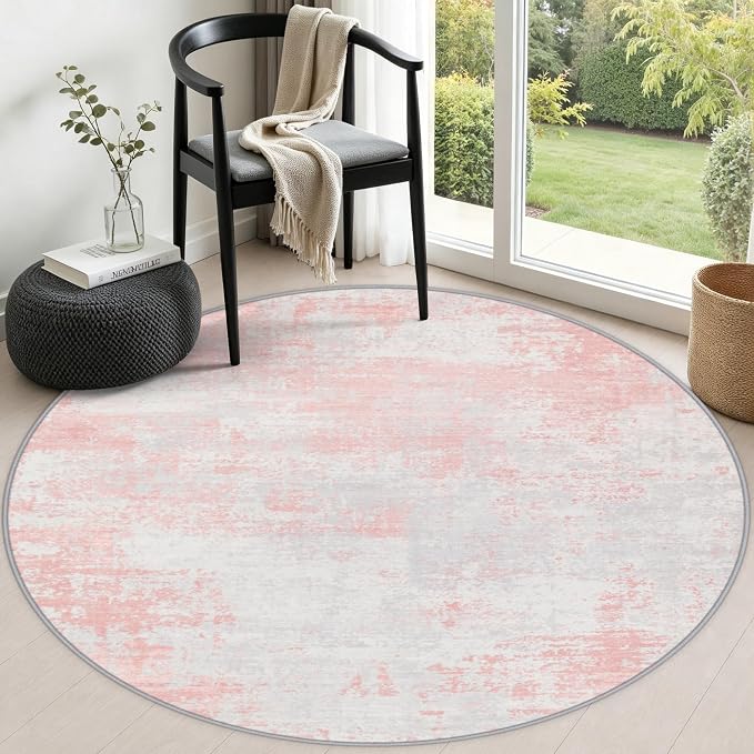 Round Area Rug Living Room: 4 ft Modern Washable Indoor Carpet | For Bedroom Dining Room Farmhouse Nursery Hallway Office,Modern Abstract,Machine washable,Non-Slip,Stain Resistant,Indoor