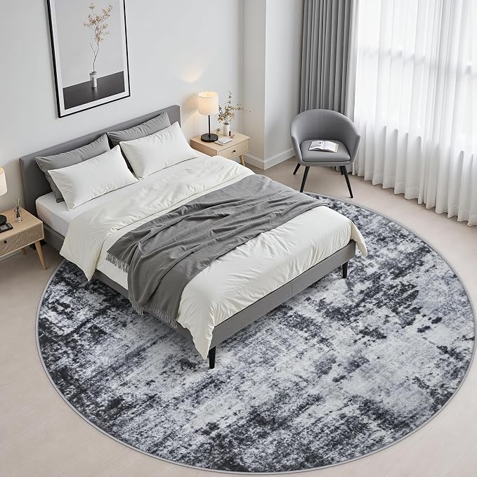 Round Area Rug Living Room: 4 ft Modern Washable Carpet Dark | For Bedroom Dining Room Farmhouse Nursery Hallway Office,Modern Abstract,Machine washable,Non-Slip,Stain Resistant,Indoor