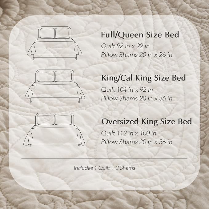 EVERGRACEHOME 100% Cotton Paisley Quilt Set, Oversized King, Flax Beige | Prewashed for Softness, Year-Round Breathability, Gift-Ready Box, Matelasse-style Quilted Coverlet, 3 Piece Set with 2 Shams