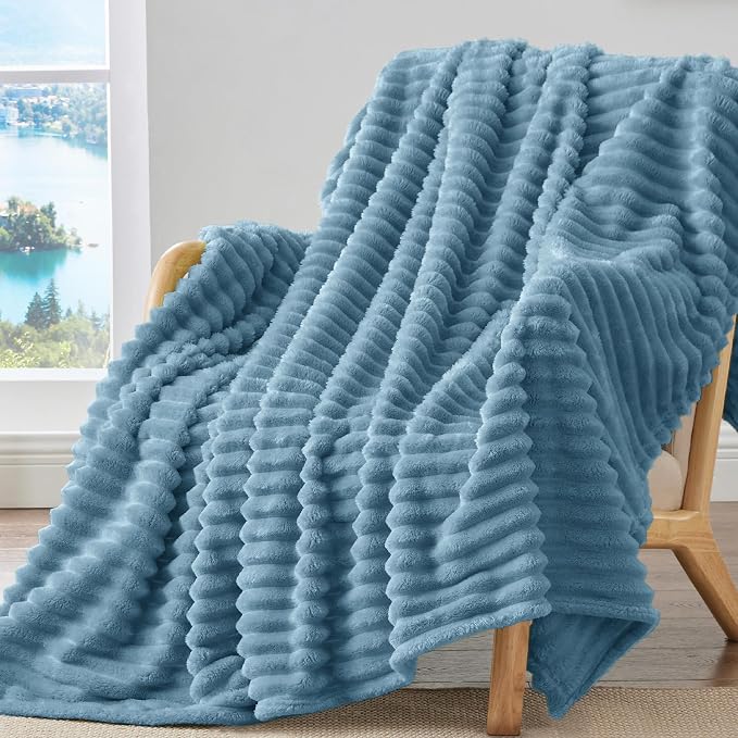 BEDELITE Ribbed Twin Blanket for Couch & Bed,Light Blue, 60"x80" | Ultra-Soft Plush Fleece, Cozy, Warm Yet Lightweight, Ribbed Texture, Home Decor, Machine Washable, Giftable, All-Season Use