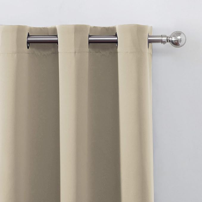Beige Thermal Blackout Curtains/52 x 54 Inch/Set of 2 Panels Room Darkening Curtains for Bedroom