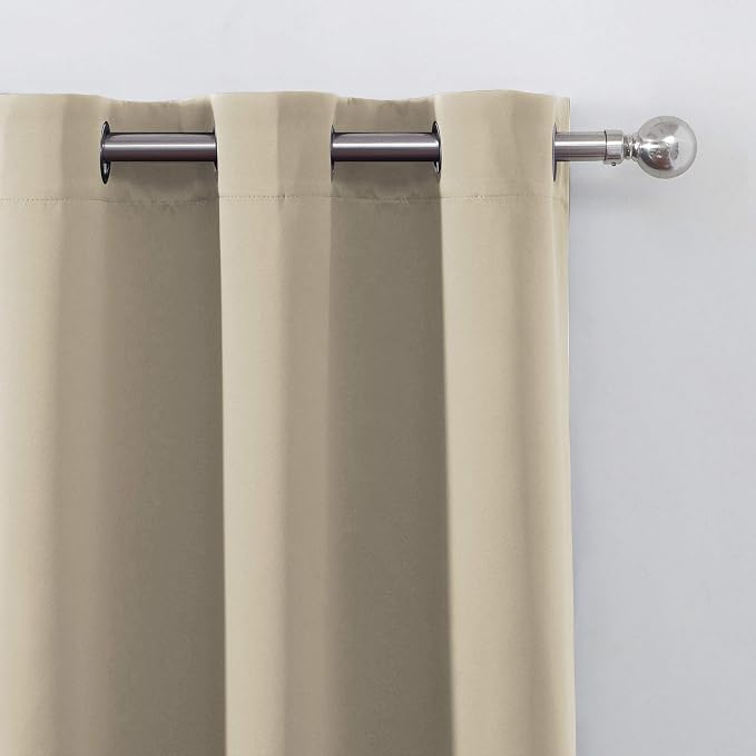 Beige Thermal Blackout Curtains/42 x 63 Inch/Set of 2 Panels Room Darkening Curtains for Bedroom