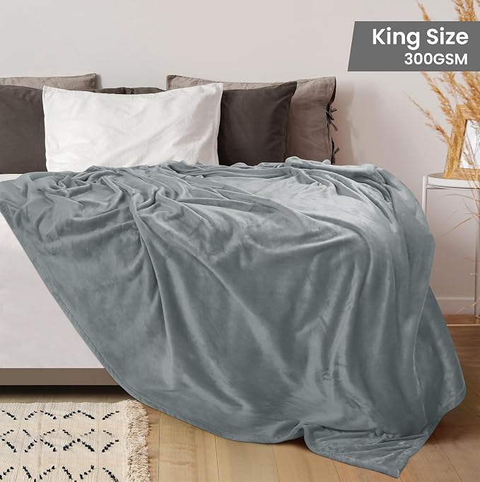 Utopia Bedding Soft Fleece Bed Blanket King Size Ash Grey (90x102 Inch) | Microfiber Plush Warm Lightweight Breathable Cozy Blanket Anti-Static, All Season Use, Gift for Women and Men