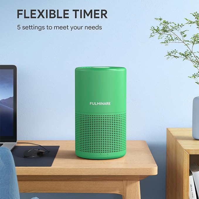 FULMINARE Air Purifiers for Home Bedroom H13 HEPA Air Filter | 360° Intake for Pet Hair, Smoke, Odors , 3 Speeds, Timer, 24dB, Small Mini Air Purifier with Night Light, Mint Green