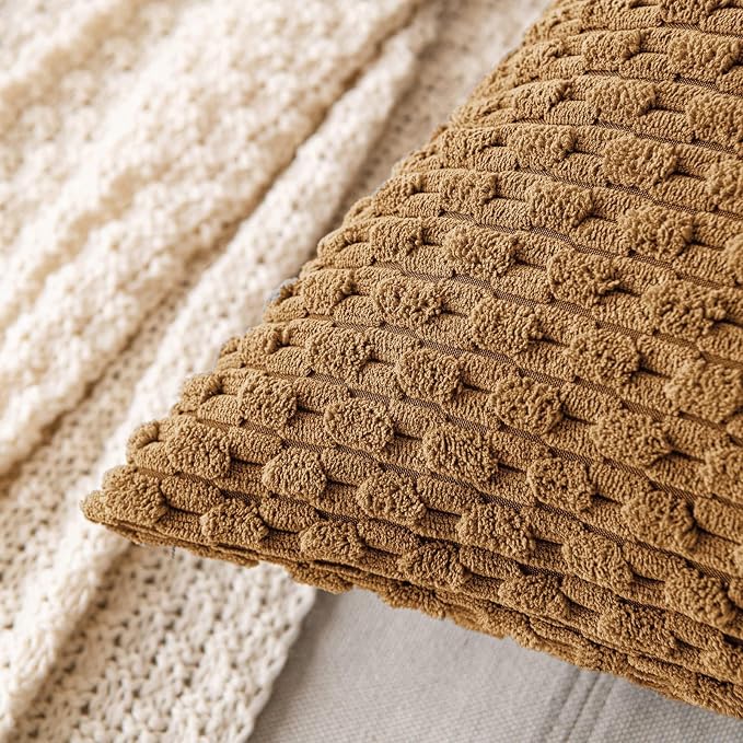 MIULEE Decorative Throw Pillow Covers 20x20 Light Coffee Textured Corduroy | Pack of 2 Striped Pillow Covers Modern Farmhouse Fall Home Decor for Couch Bed Sofa Living Room
