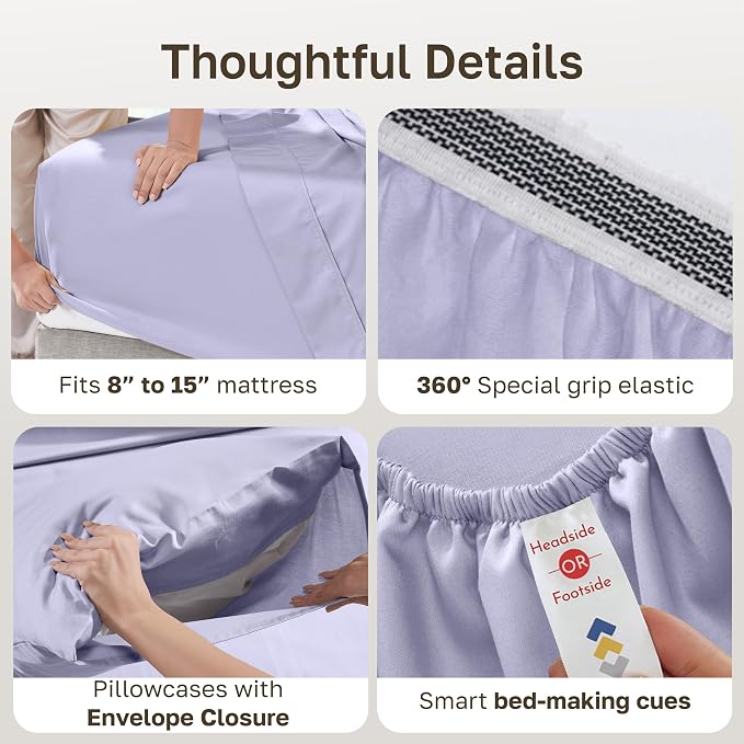 California Design Den Organic Cotton Percale Sheets King Size, 4 Pc Set | GOTS Certified, Lightweight Crisp & Airy Percale For Hot Sleepers, 15" Deep Pocket, Durable, Easy Care - Lavender Mist