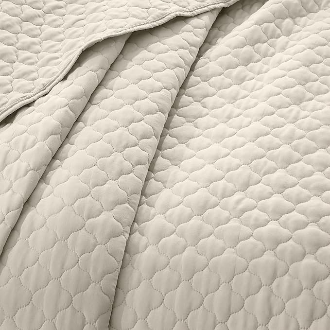 HORIMOTE HOME Quilt Set Twin Size Beige Bedspread, Modern Style Quilted Clouds Pattern Soft Coverlet Set Lightweight Microfiber Quilted Bedspread for All Season, Includes 1 Quilt and 1 Pillow Sham