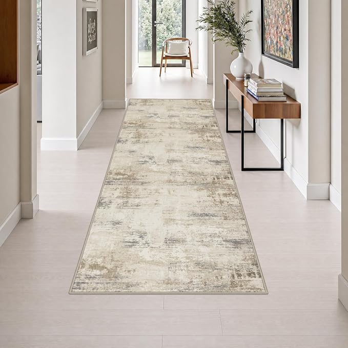 3x8 Washable Runner Rug：Modern Abstract Soft Carpet Beige Brown | For Hallway, Bedroom, Kitchen, Laundry, Bathroom,Door Mat,Modern Abstract,Machine washable,Non-Slip,Stain Resistant,Indoor