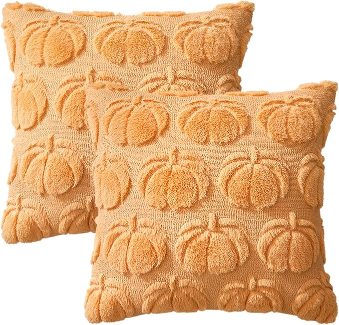 MIULEE Fall Pillow Covers Pumpkin Fall Decor 16x16 Pumpkin | Set of 2 Fall Decorations for Home, Plush Faux Fur Farmhouse Accent Pillowcases, Porch Sofa Couch Cushion Bed Livingroom
