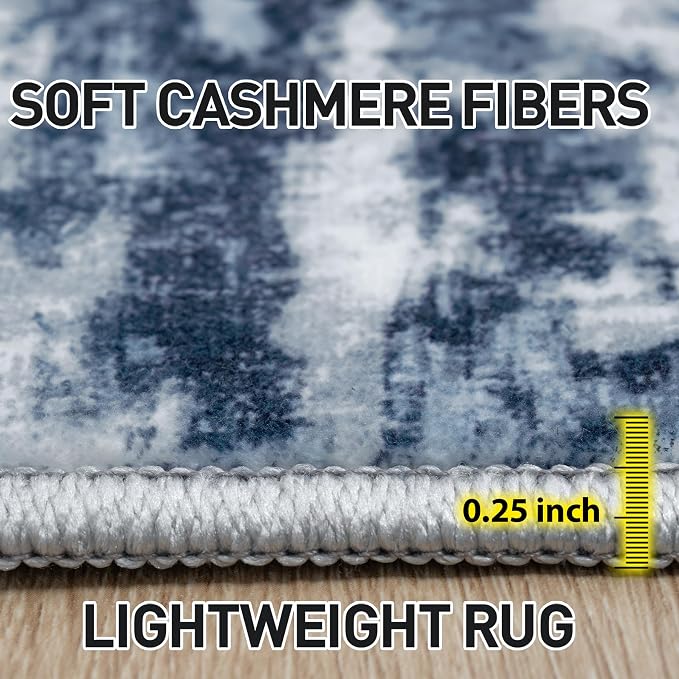 10x14 Area Rugs for Living Room: Washable Abstract Blue Grey Badroom Carpet | Non-slip TPE backing makes this washable soft low-pile rug safe & durable, Pet-friendly decor for dining room,nursery,office