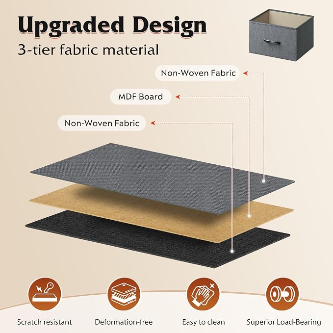WLIVE Nightstand, 2 Drawer Dresser for Bedroom, Small Dresser with 2 Drawers, Bedside Furniture, Night Stand, End Table with Fabric Bins for Bedroom, Closet, Entryway, College Dorm, Dark Grey | End Table with Fabric Bins for Bedroom, 15-Min Quick-Assem...