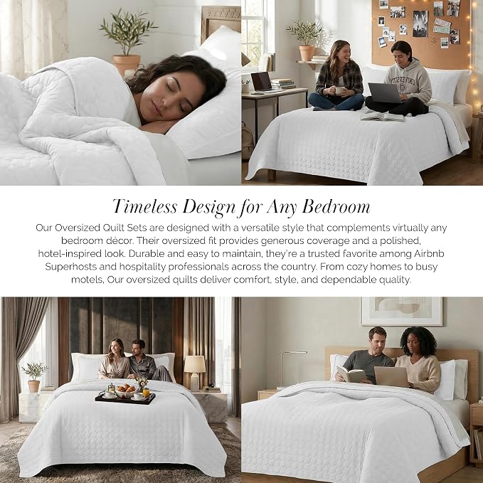 Southshore Fine Living, Inc. King Size White Quilt Bedding Set with 2 Pillow Shams, Quilted Summer King Size Light Weight Bedspread, California King Quilt Coverlet, Bright White