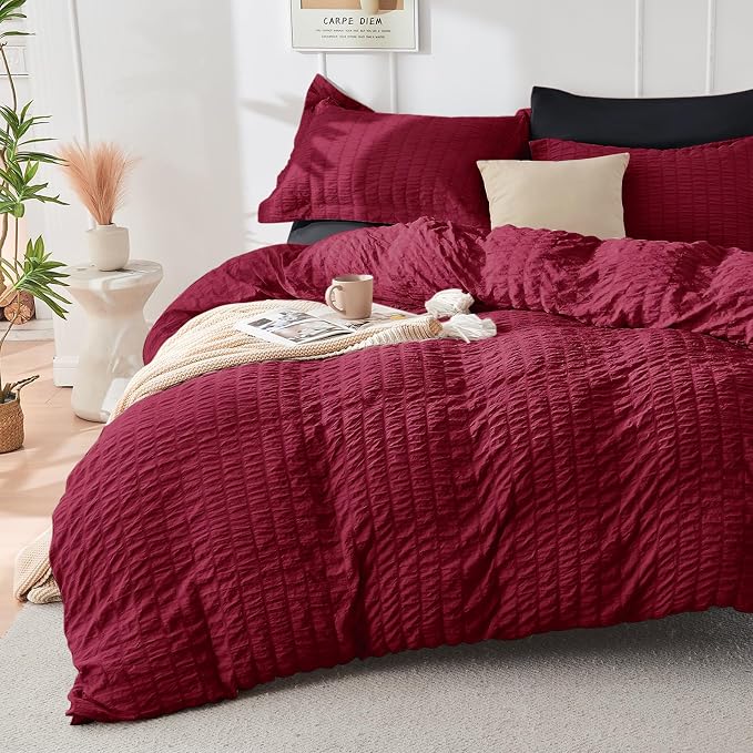 HYMOKEGE Rose Gold/Light Grey Twin Size Duvet Cover, Ultra Soft 2-Piece Seersucker Duvet Cover Set with Zipper Closure, Soft Brushed Microfiber Bedding Set with 8 Corner Ties (68"x90", 1 Pillowshams)