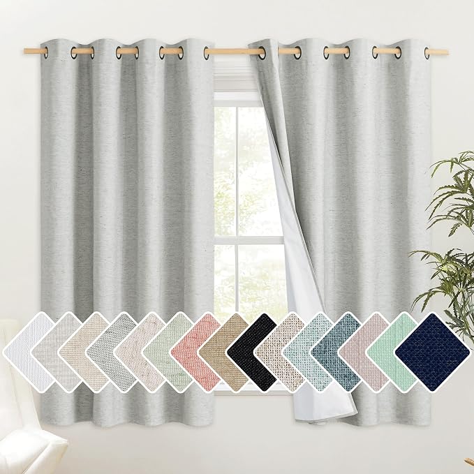 NICETOWN Grey Full Shade Cold Reducing Curtain Panels, 52 x 63 inch, Pair of Energy Smart & Noise Blocking Out Blackout Drapes for Dining Room Window, Thermal Insulated Guest Room Window Dressing