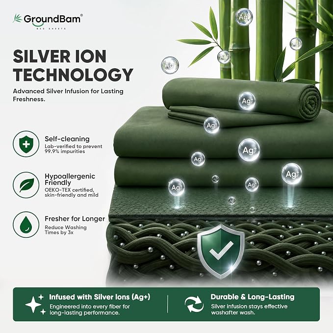Silver Infused Bed Sheets Set, Temperature-Regulating Fabric with Self-Cleaning Technology for 3X Freshness Sleep, Soft and Cool-to-the-Touch Lightweight Bedding Set (SageGreen, FullXL)