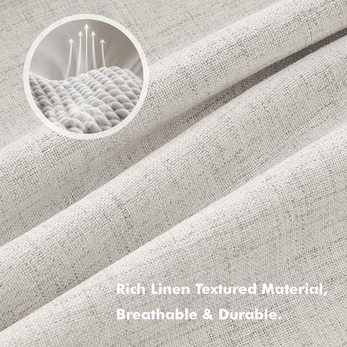 MIULEE 100% Blackout Linen Curtains 42 x 63 Inch Cream White 2 Panels | Thermal Insulated, Room Darkening Drapes for Bedroom Living Room, Back Tab Rod Pocket Pinch Pleated, Solid Luxury Decor
