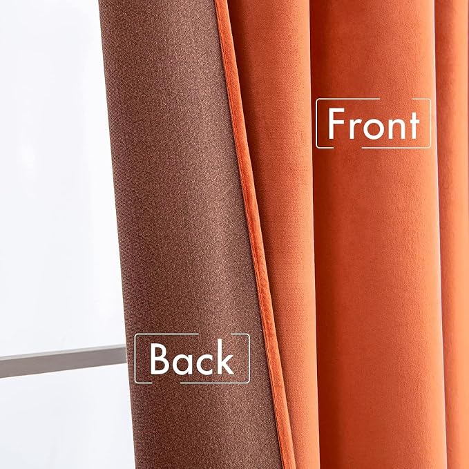 MIULEE Velvet Curtains 52x96 inches 2 Panels Fall Orange Blackout Curtains | Luxury, Bedroom Living Room, Thermal Insulated, Super Soft Window Drapes, Rod Pocket & Back Tab