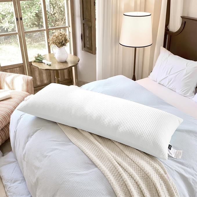 ZonLi Waffle Weave Body Pillow for Adults Side Sleeper - Memory Foam Insert Long Body Pillow 20 x 54 Inch, Gift for Men Women, White