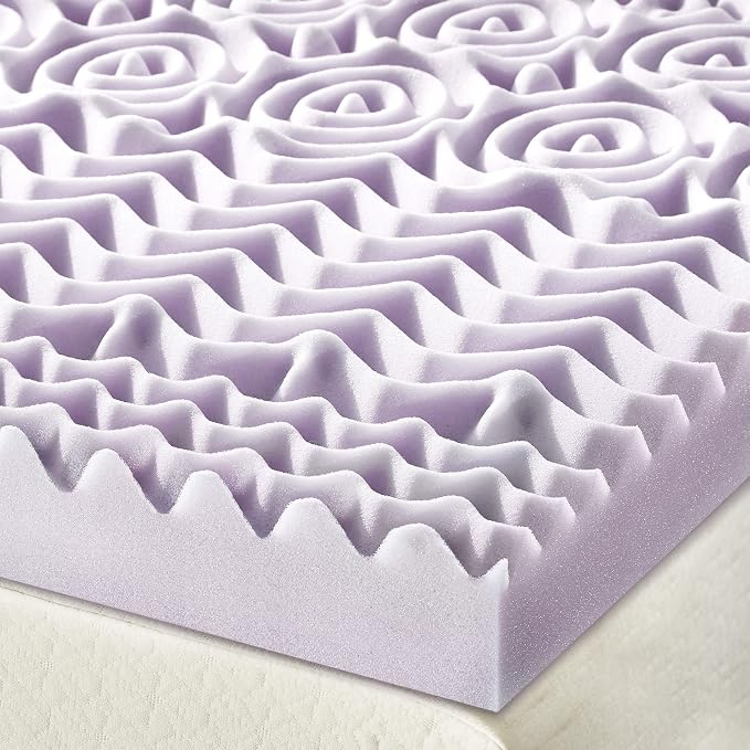 Mellow 3 Inch 5-Zone Memory Foam Mattress Topper, Soothing Lavender Infusion, Dorm Essentials, Queen